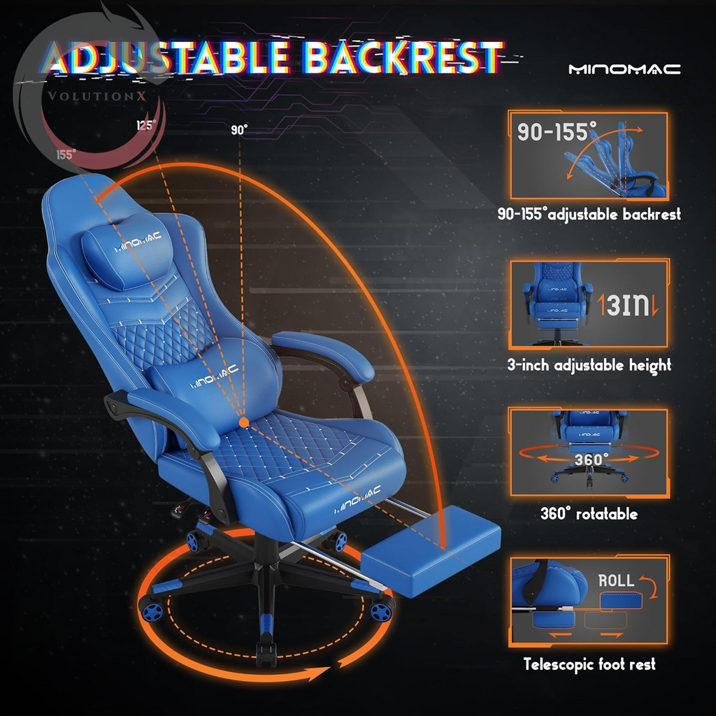 Gamtimer Gaming Chair, 400 Lbs Adult Chair, High Back Computer Chair with Footrest and Linked Armrests, Office Video Game Chair with Lumbar Support (Blue)