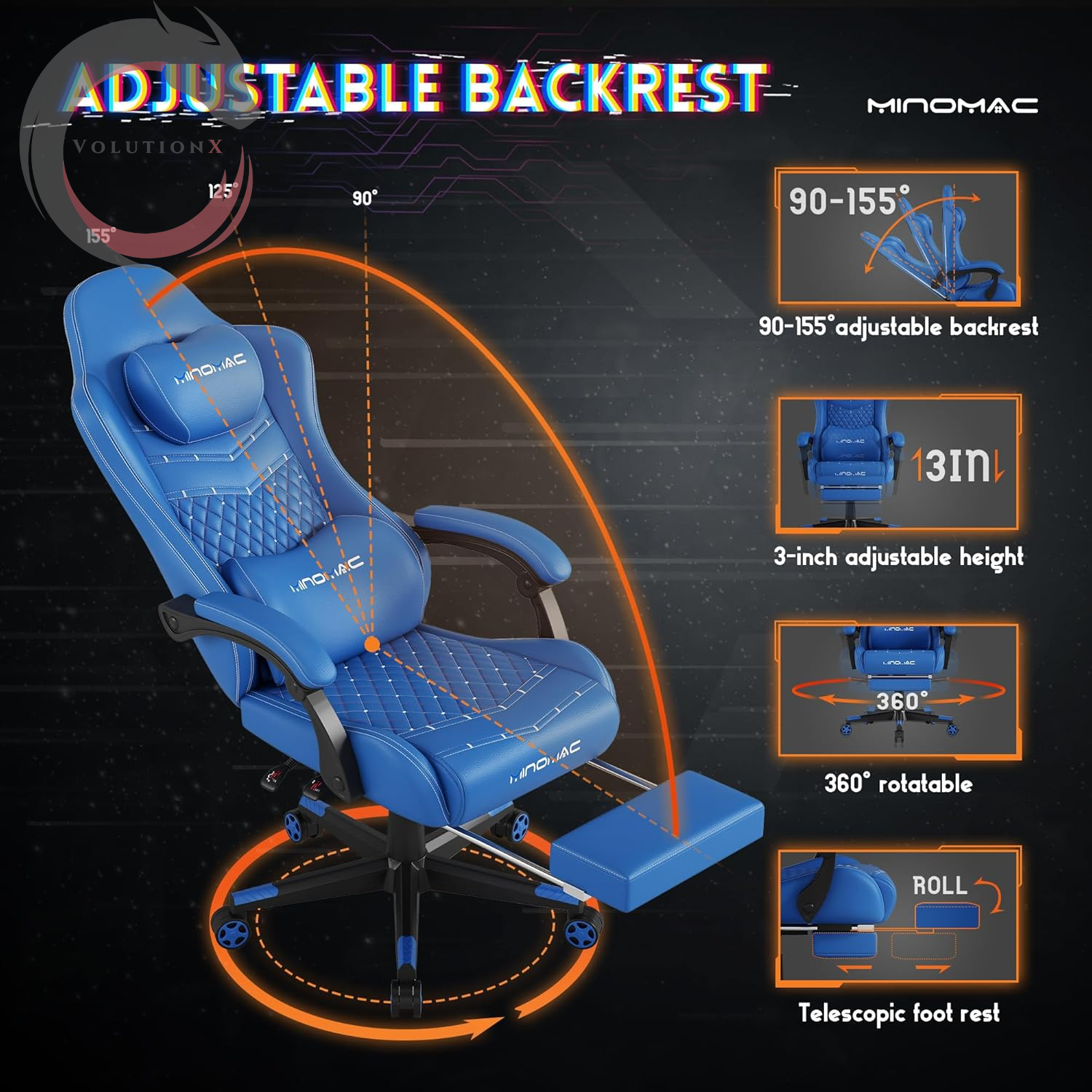 Gamtimer Gaming Chair, 400 Lbs Adult Chair, High Back Computer Chair with Footrest and Linked Armrests, Office Video Game Chair with Lumbar Support (Blue)