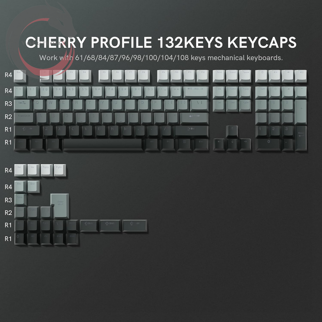 PBT Key Caps, Double Shot Shine through Custom Keycaps, Gradient Keycaps Cherry Profile, Minimalist Style Keyboard Keycap for Mechanical Keyboard (Grey)