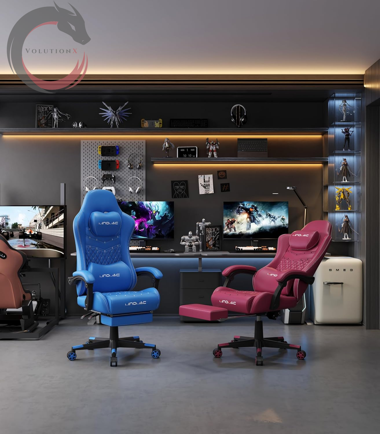 Gamtimer Gaming Chair, 400 Lbs Adult Chair, High Back Computer Chair with Footrest and Linked Armrests, Office Video Game Chair with Lumbar Support (Blue)