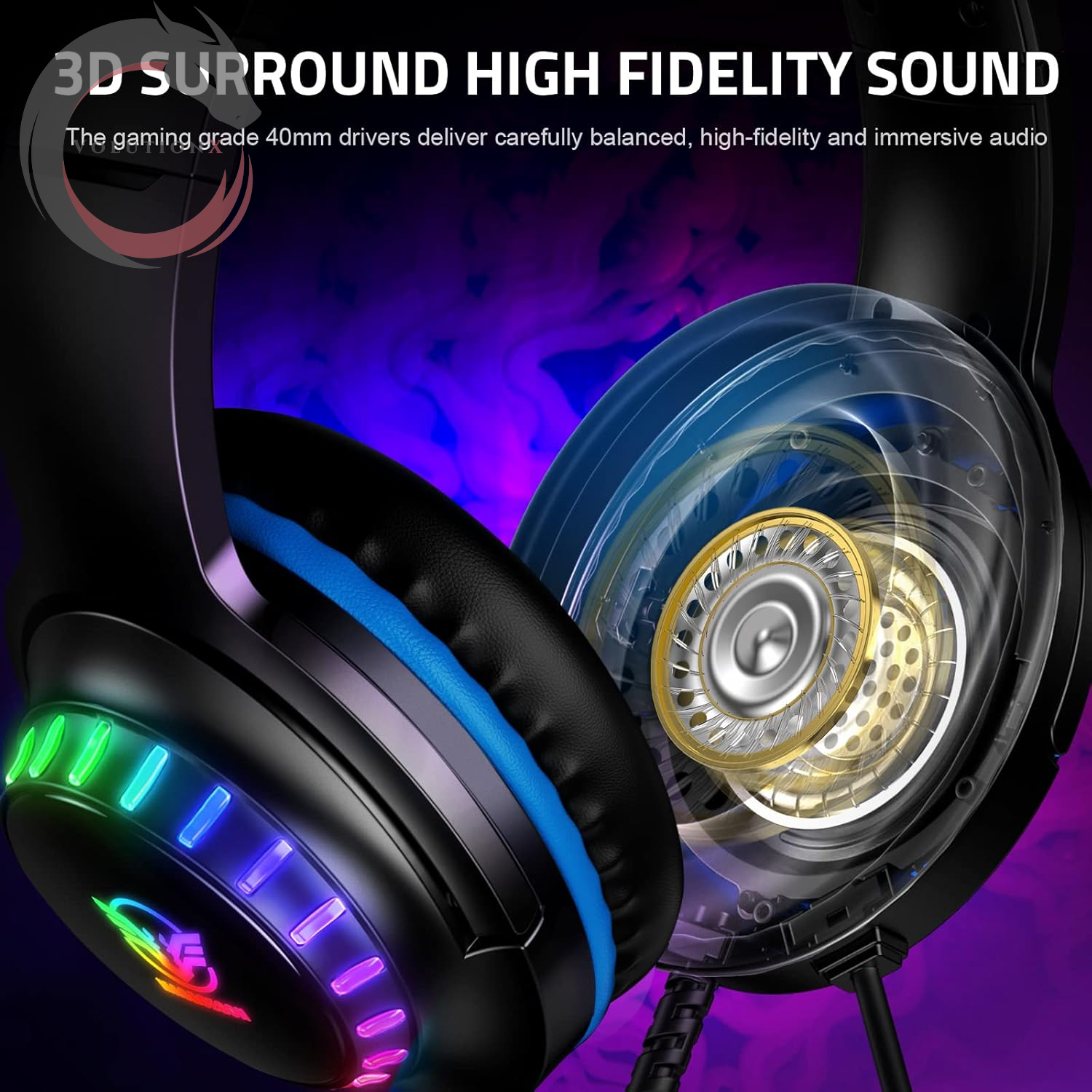 RGB Gaming Headset for Ps5/Ps4/Xbox One/Nintendo Switch/Pc/Mac, PS4 Headset with Microphone Xbox Headsets with LED Lights, Noise Cancelling PS5 Headsets for Kids Adults