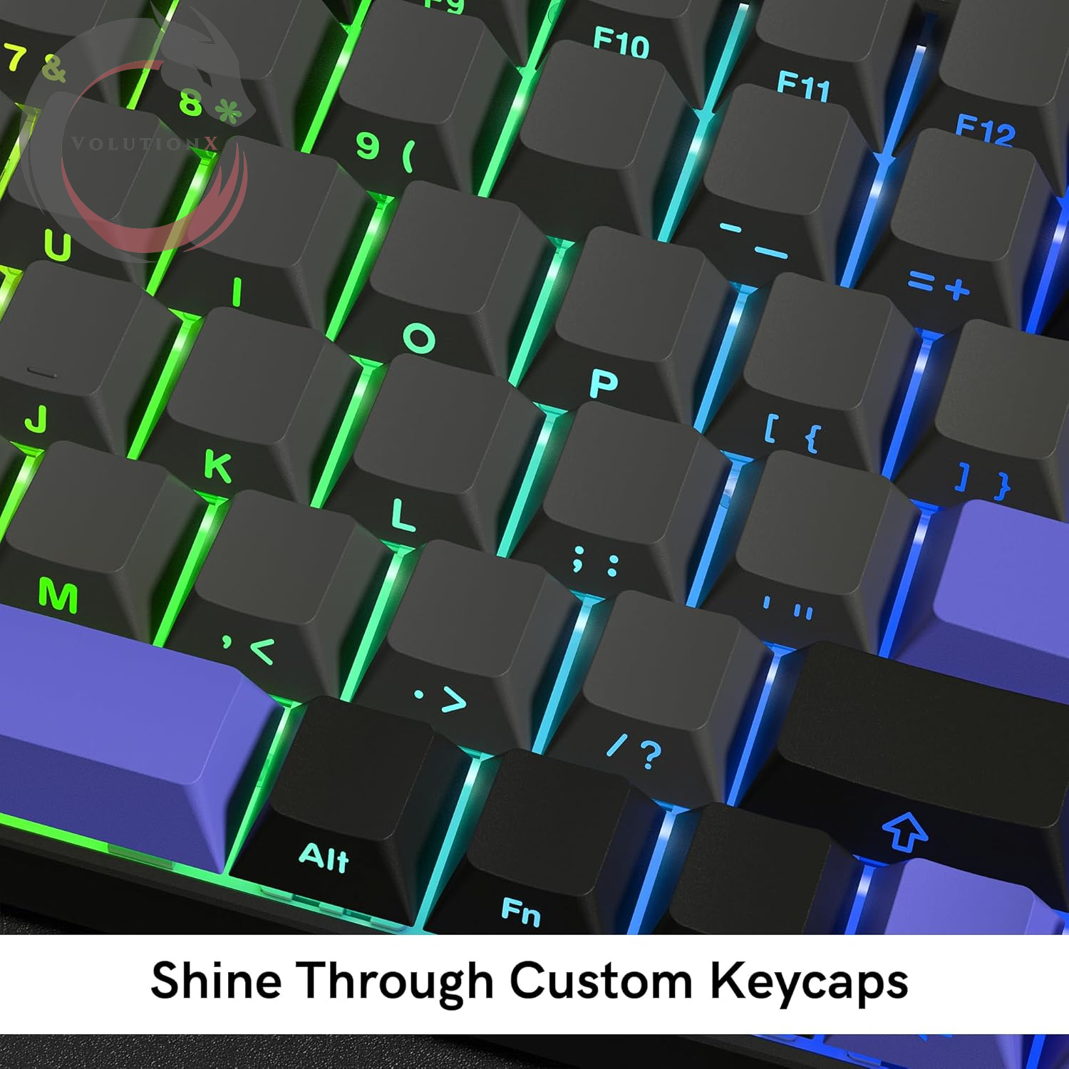 Shine through Double Shot PBT Keycaps Set, Cherry Profile Custom Keycaps 60 65 75 100 Percent for 61/64/68/84/87/100/104/108 Retro Gaming Mechanical Keyboard, Black Purple
