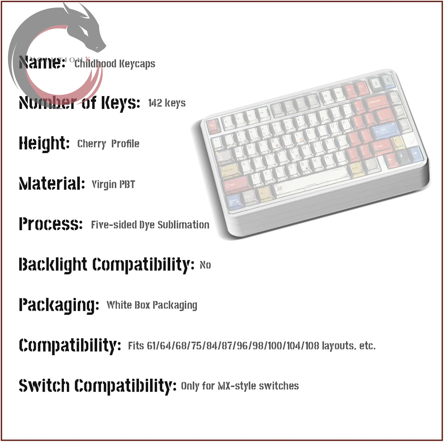 Retro Anime PBT Keycaps-Cherry Key Caps, Manga Japanese Theme Keycaps 60 65 75 100 Percent, 5 Side Dye Sublimation 141 Keys Set for Cherry Gateron MX Switches Keyboards