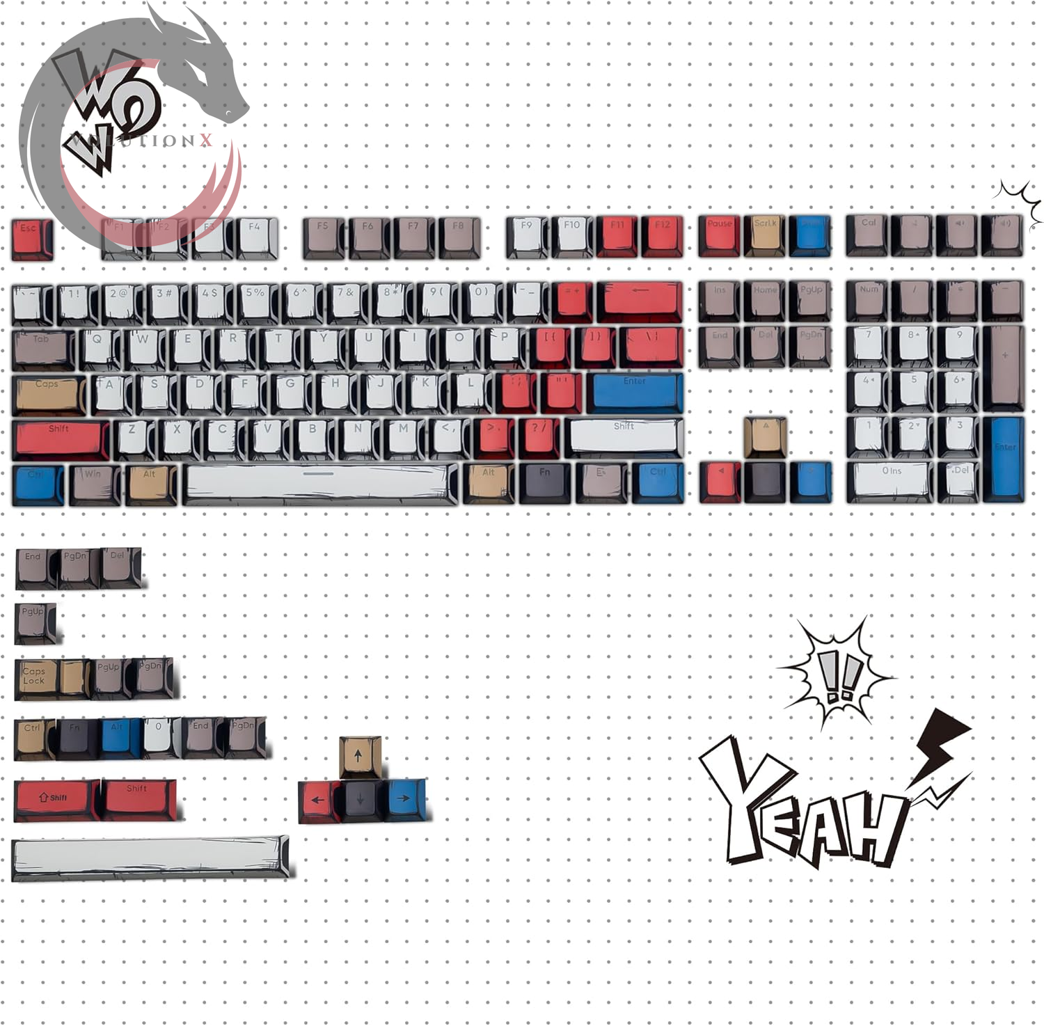 Retro Anime PBT Keycaps-Cherry Keycaps, Custom Keyboard Key Caps 60 65 75 100 Percent, 5 Side Dye Sublimation 141 Keys Set for Cherry Gateron MX Switches Keyboards, White (Shine through Manga)