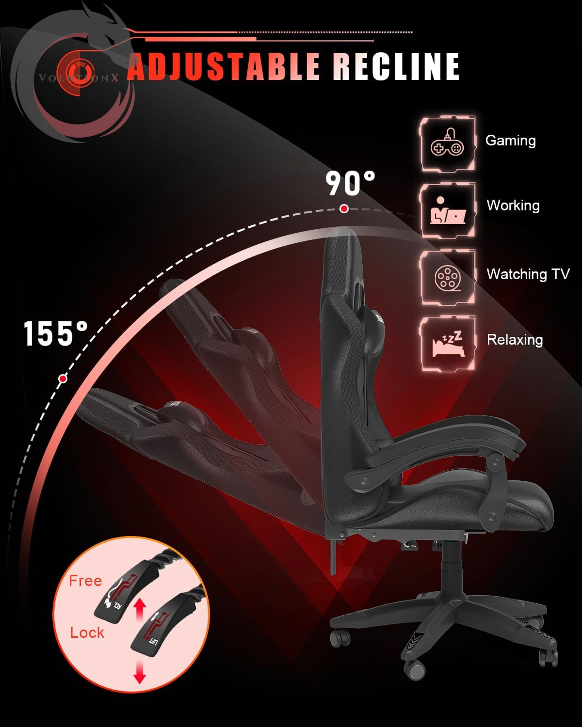 Gaming Chair with RGB LED Lights, High Back Ergonomic Computer Gamer Chair with Headrest and Lumbar Support, Racing Style Reclining Game Chair for Adults, Kids (Black)