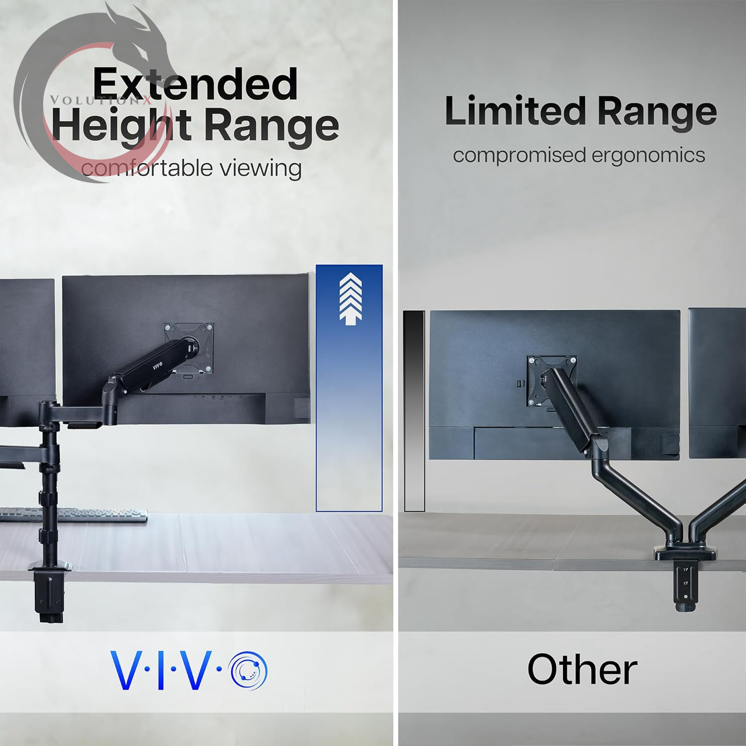 17 to 32 Inch Dual Pneumatic Monitor Mount, 2 Pneumatic Arms, Adjustable Swivel, Rotation, Heavy Duty VESA Desk Stand with C-Clamp, Grommet, Max VESA 100X100, Black, STAND-V002K