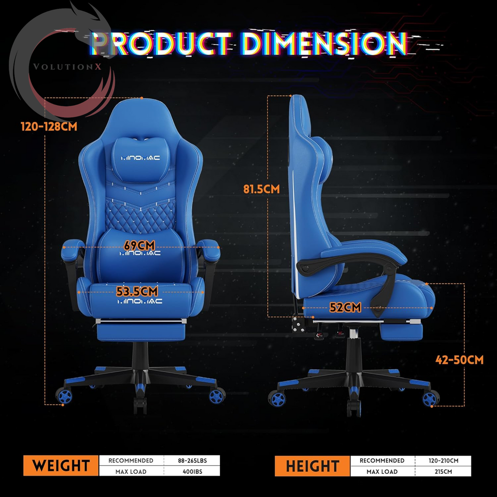 Gamtimer Gaming Chair, 400 Lbs Adult Chair, High Back Computer Chair with Footrest and Linked Armrests, Office Video Game Chair with Lumbar Support (Blue)