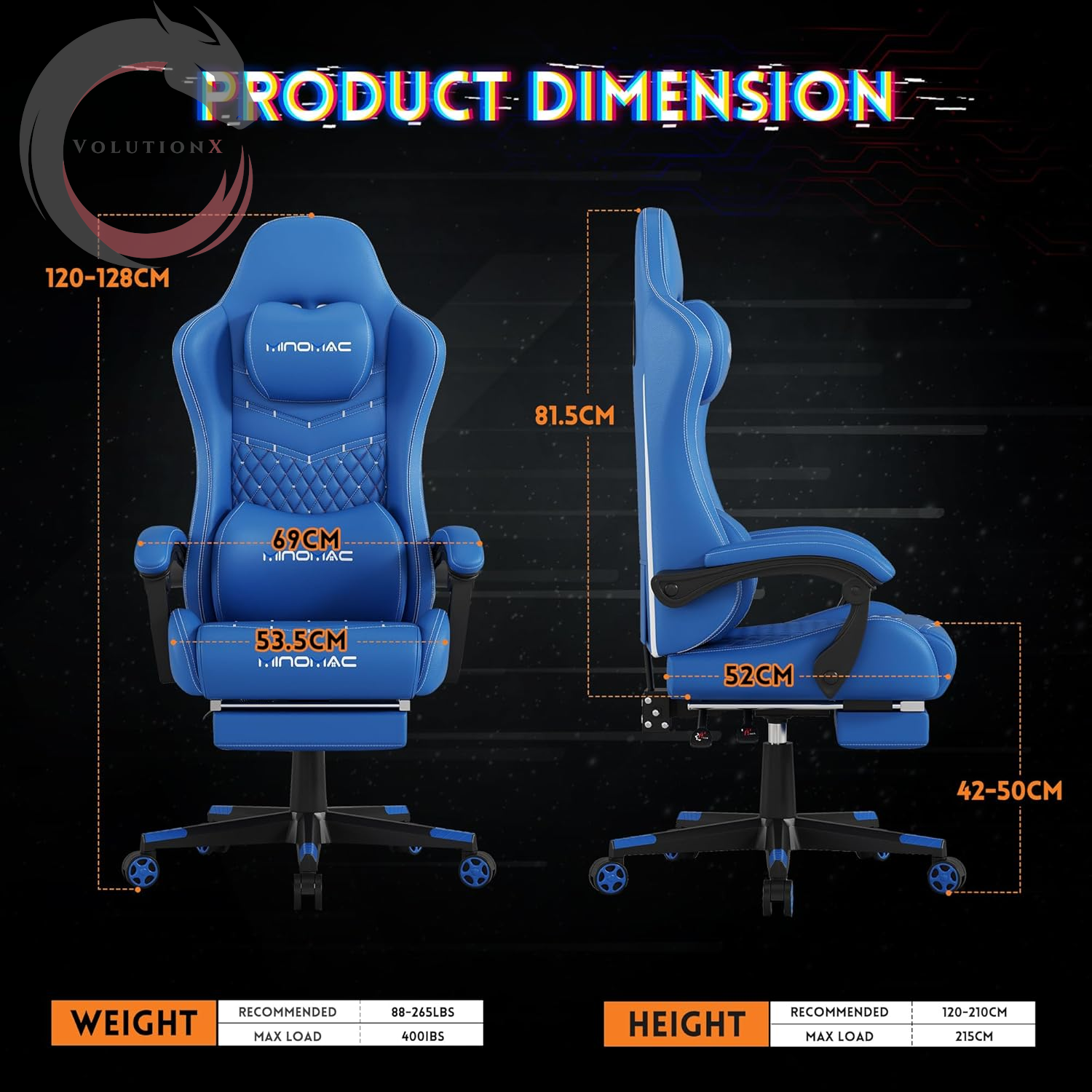 Gamtimer Gaming Chair, 400 Lbs Adult Chair, High Back Computer Chair with Footrest and Linked Armrests, Office Video Game Chair with Lumbar Support (Blue)