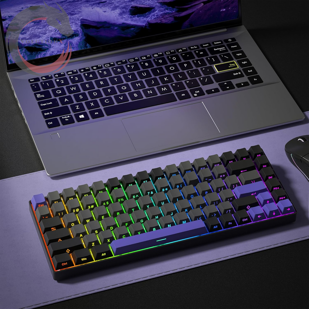 Shine through Double Shot PBT Keycaps Set, Cherry Profile Custom Keycaps 60 65 75 100 Percent for 61/64/68/84/87/100/104/108 Retro Gaming Mechanical Keyboard, Black Purple