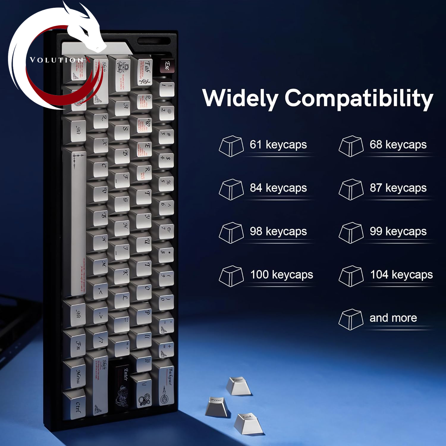 Metal Textured Mechanical Gaming Keyboard Keycaps, Retro Dye Sub & Double Shot PBT Keycaps 60 75 100 Percent, Cherry Profile Custom Aluminum Keyboard Keys Caps Set 112 Keys, Space Gray