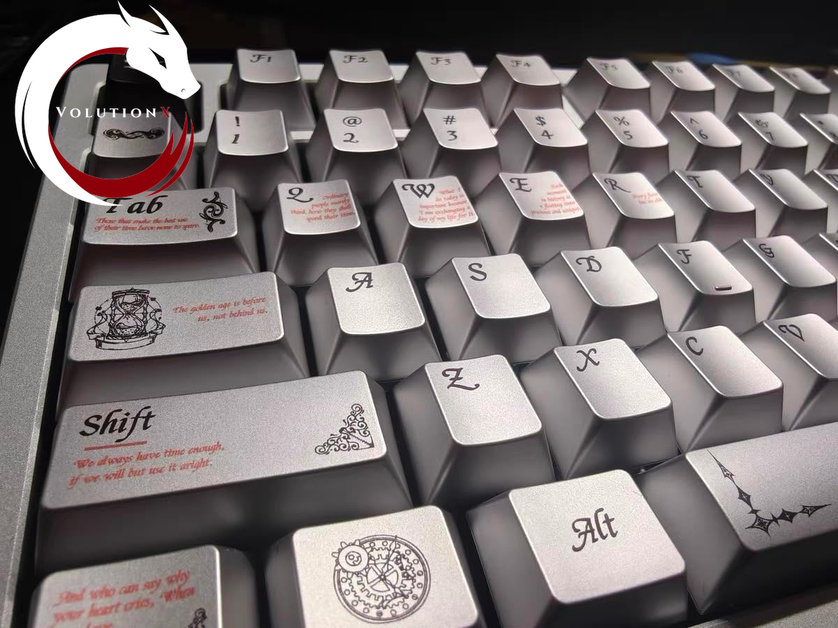 Metal Textured Mechanical Gaming Keyboard Keycaps, Retro Dye Sub & Double Shot PBT Keycaps 60 75 100 Percent, Cherry Profile Custom Aluminum Keyboard Keys Caps Set 112 Keys, Space Gray