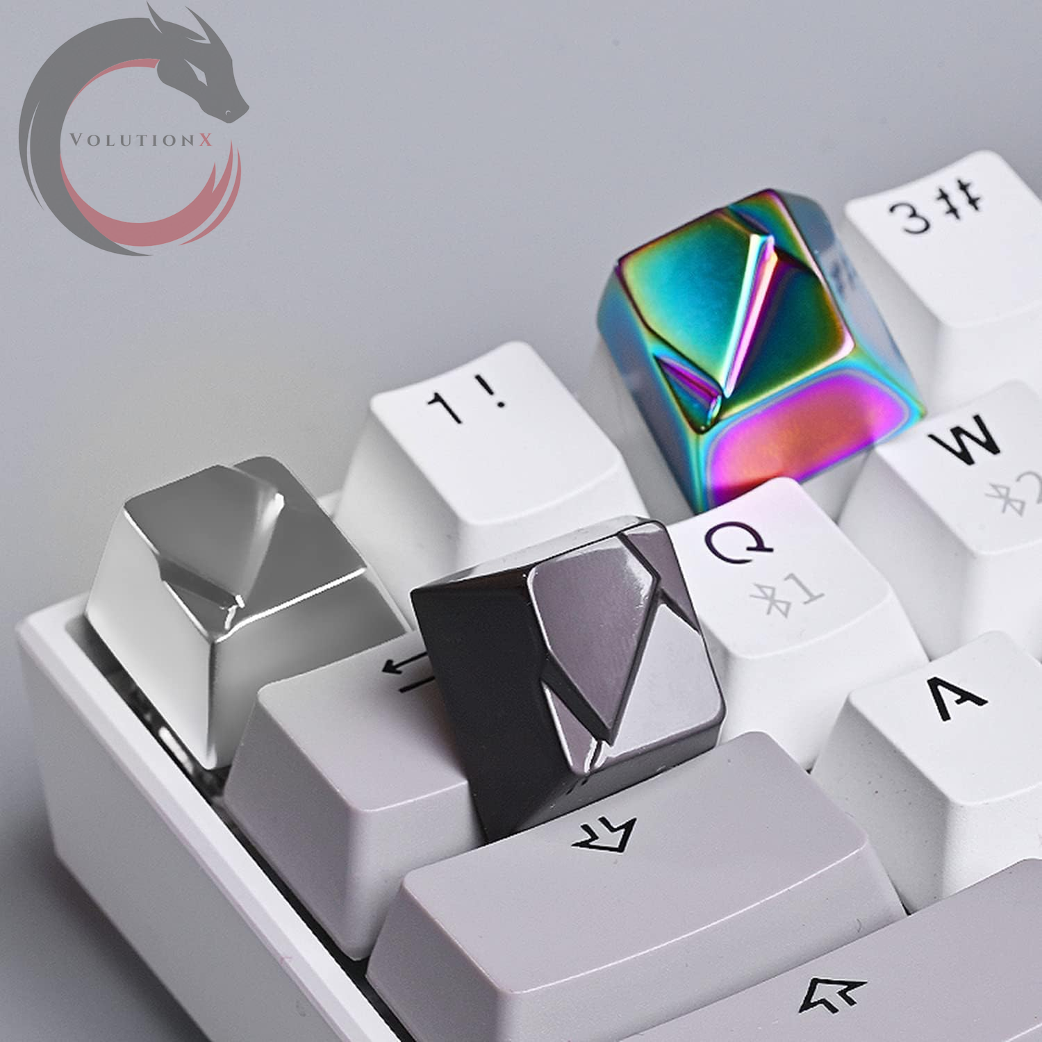 Metal Artisan Keycaps,Cnc Zinc Alloy Custom Keycap,Mechanical Keycap,Unique Polygon Style,Gift Collection (Silver)