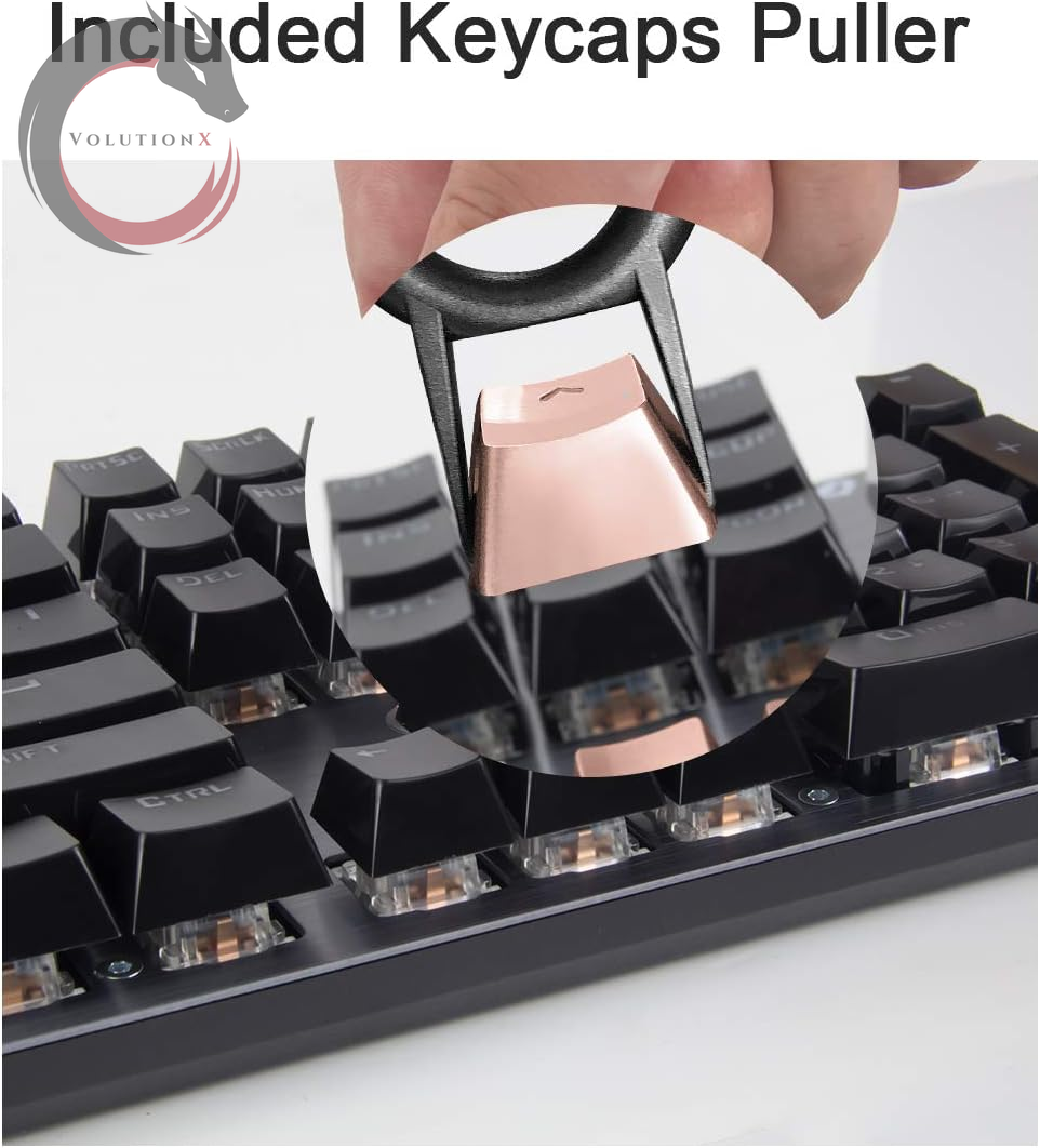 FPS & MOBA Gaming Keycaps, Durable Stainless Steel Metal Keycap with Key Puller for Mechanical Keyboard Cherry Mx Switch (Wasd+Direction Keys,Rose Gold)