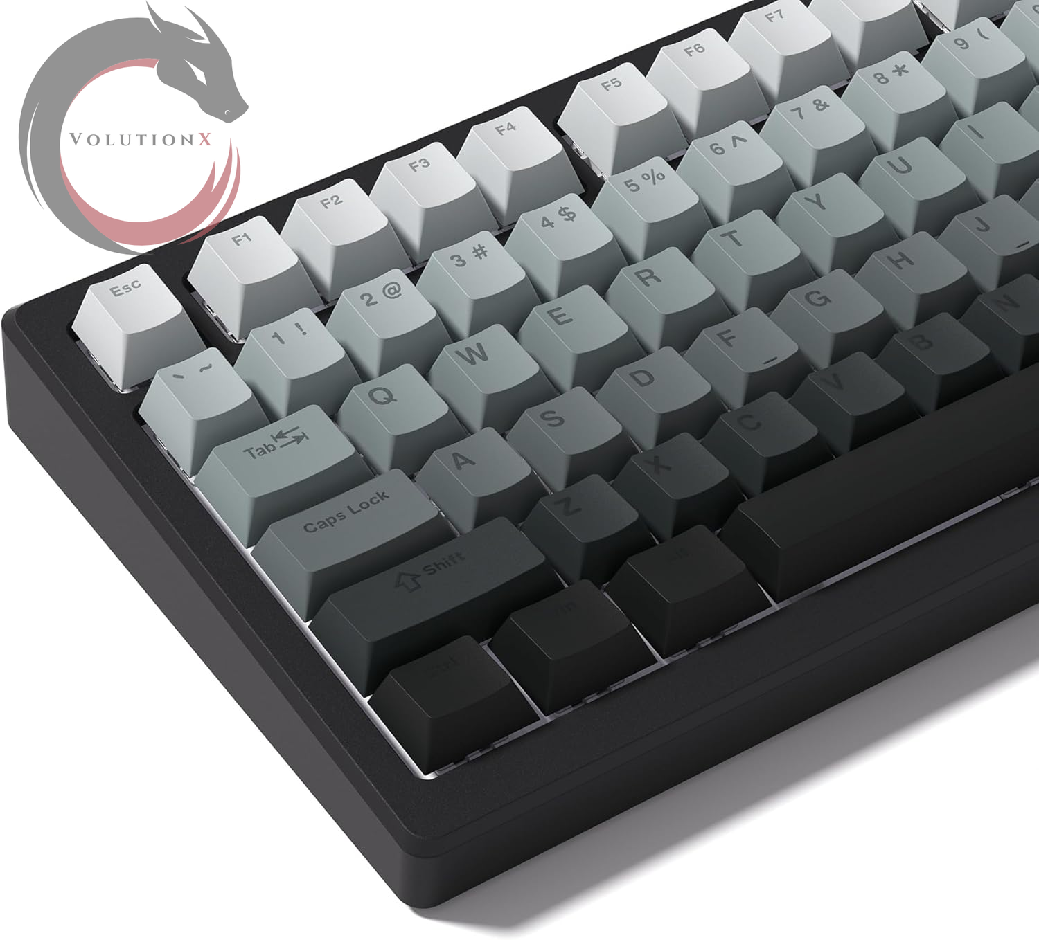 PBT Key Caps, Double Shot Shine through Custom Keycaps, Gradient Keycaps Cherry Profile, Minimalist Style Keyboard Keycap for Mechanical Keyboard (Grey)