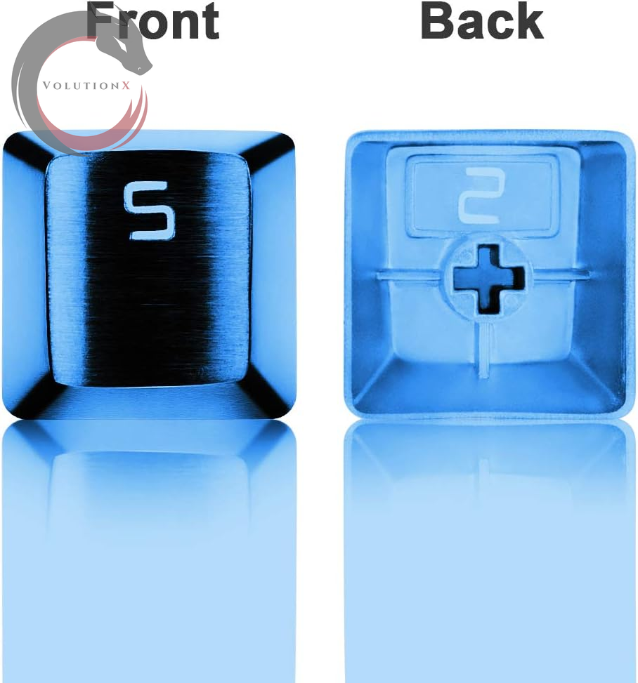 FPS & MOBA Gaming Keycaps, Stainless Steel Metal Keycaps with Key Puller for Mechanical Keyboard Cherry Mx Switch 9 (Wasd,Blue)