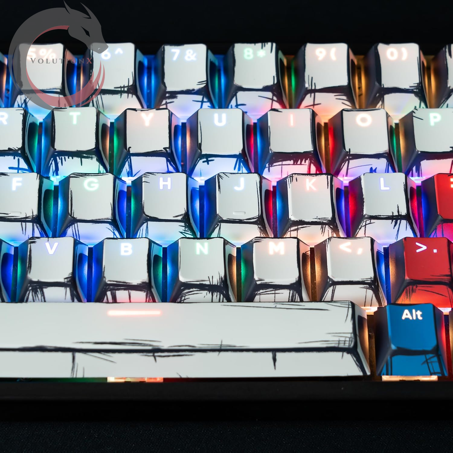 Retro Anime PBT Keycaps-Cherry Keycaps, Custom Keyboard Key Caps 60 65 75 100 Percent, 5 Side Dye Sublimation 141 Keys Set for Cherry Gateron MX Switches Keyboards, White (Shine through Manga)
