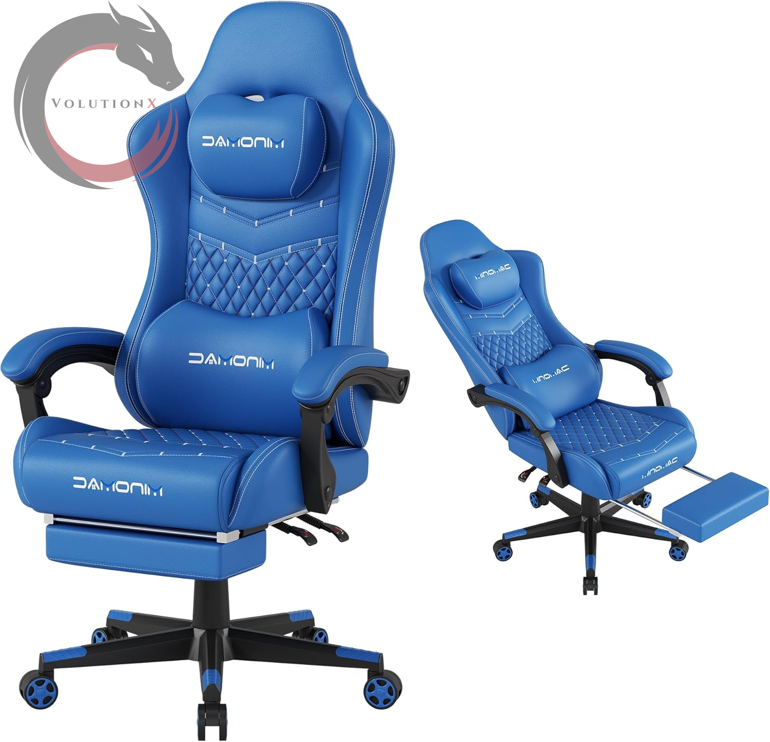 Gamtimer Gaming Chair, 400 Lbs Adult Chair, High Back Computer Chair with Footrest and Linked Armrests, Office Video Game Chair with Lumbar Support (Blue)