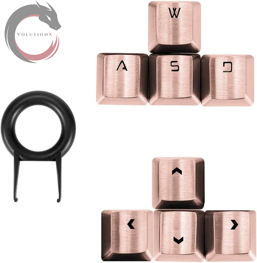 FPS & MOBA Gaming Keycaps, Durable Stainless Steel Metal Keycap with Key Puller for Mechanical Keyboard Cherry Mx Switch (Wasd+Direction Keys,Rose Gold)