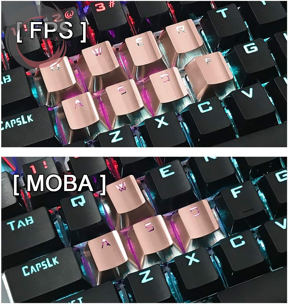 FPS & MOBA Gaming Keycaps, Durable Stainless Steel Metal Keycap with Key Puller for Mechanical Keyboard Cherry Mx Switch (Wasd+Direction Keys,Rose Gold)