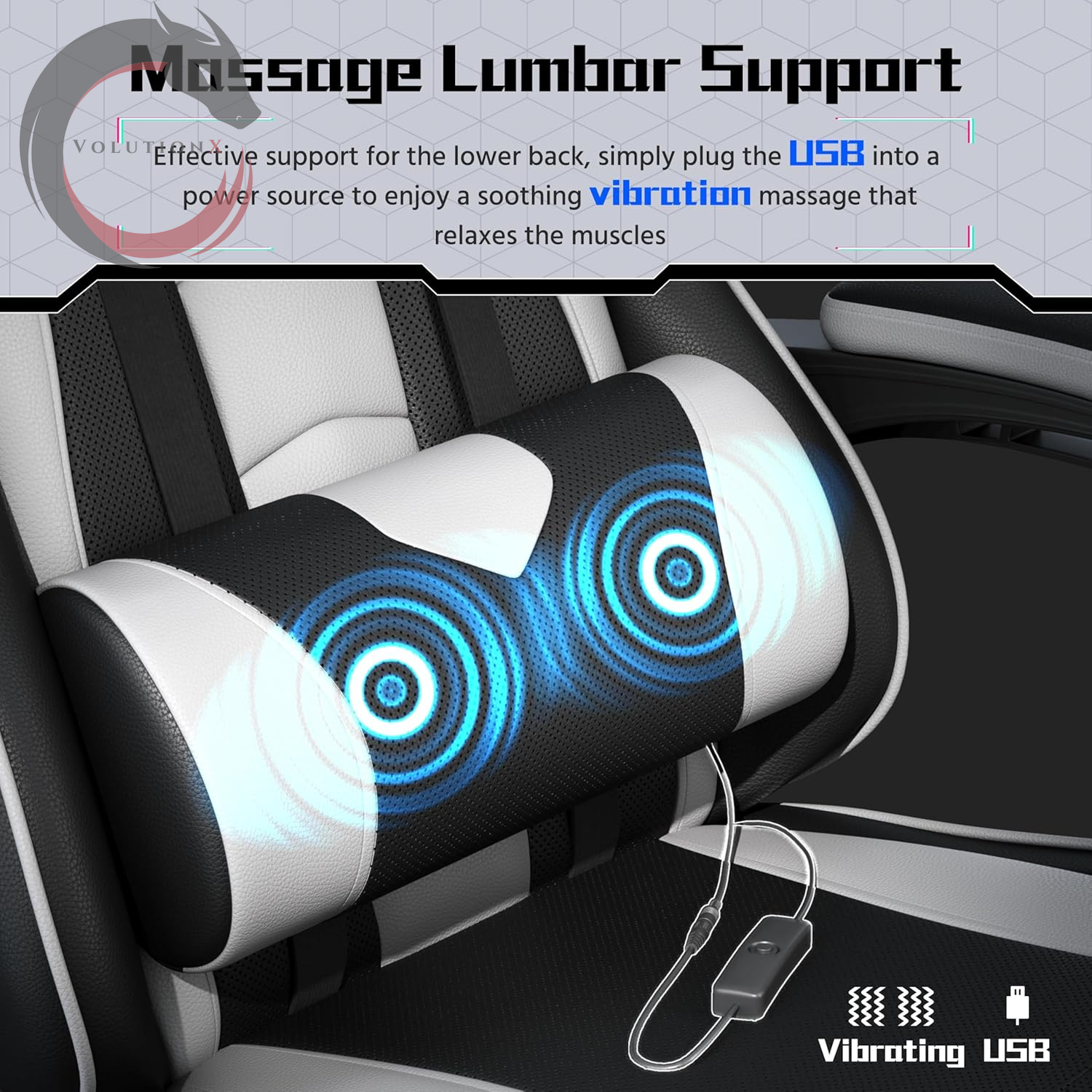 Gaming Chair, Video Game Chair with Massage Lumbar Support and Footrest Height Adjustable Ergonomic Computer Gaming Chair with Swivel Seat and Headrest, Black/White