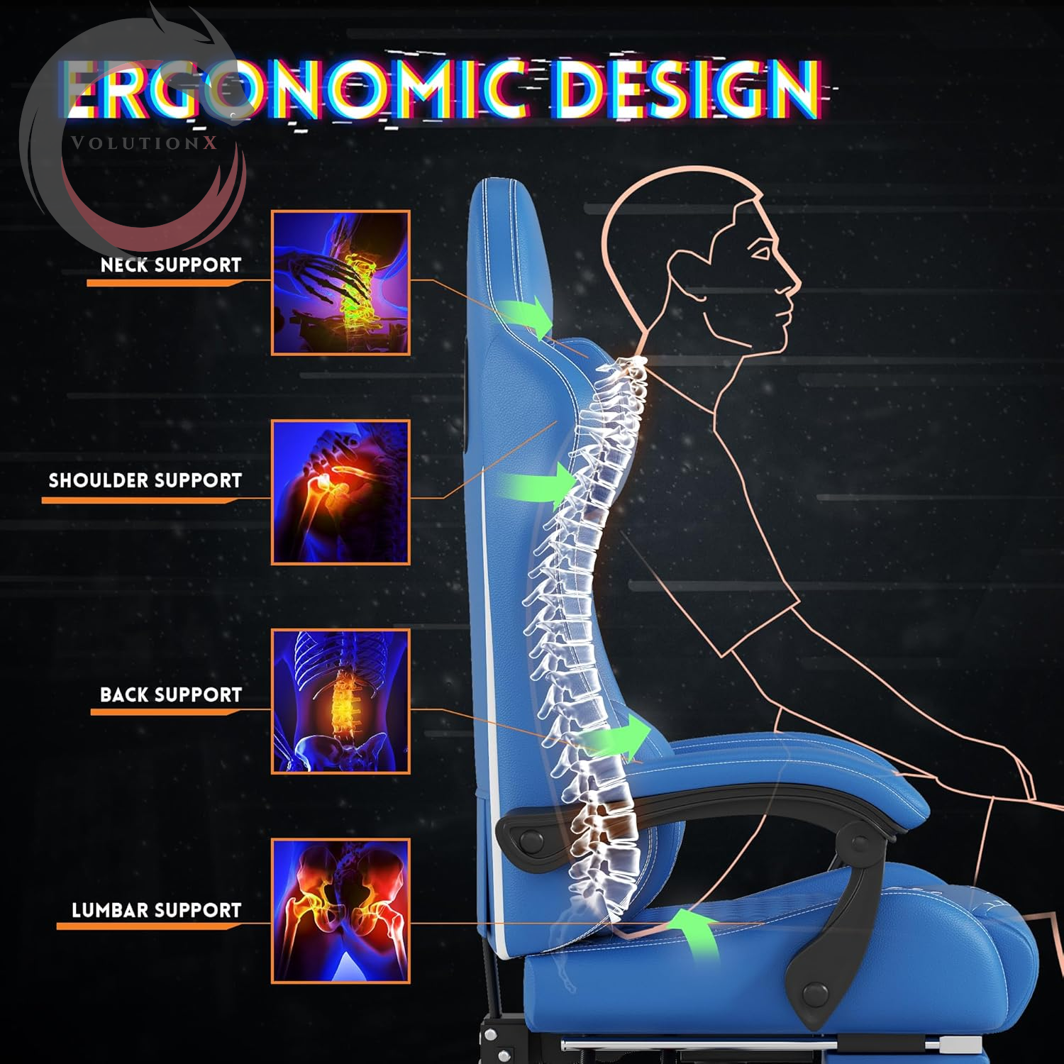Gamtimer Gaming Chair, 400 Lbs Adult Chair, High Back Computer Chair with Footrest and Linked Armrests, Office Video Game Chair with Lumbar Support (Blue)