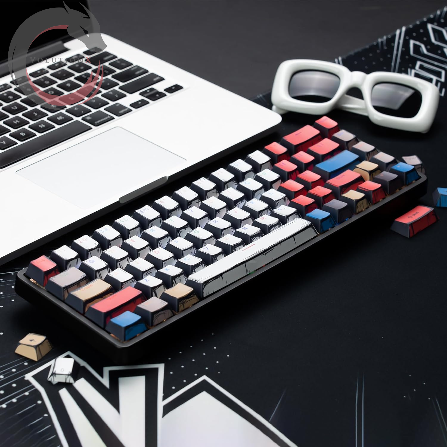 Retro Anime PBT Keycaps-Cherry Keycaps, Custom Keyboard Key Caps 60 65 75 100 Percent, 5 Side Dye Sublimation 141 Keys Set for Cherry Gateron MX Switches Keyboards, White (Shine through Manga)