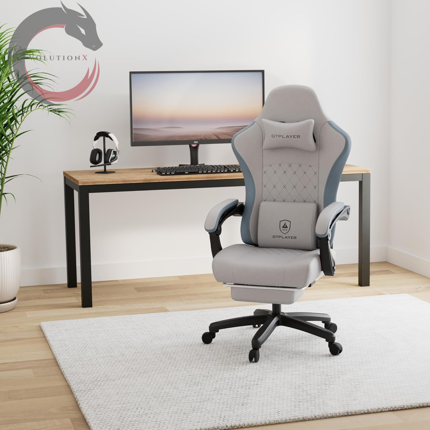 Gaming Chair, Computer Office Chair with Pocket Spring Cushion, Linkage Armrests and Footrest, High Back Ergonomic Computer Chair with Lumbar Support Task Chair with Footrest