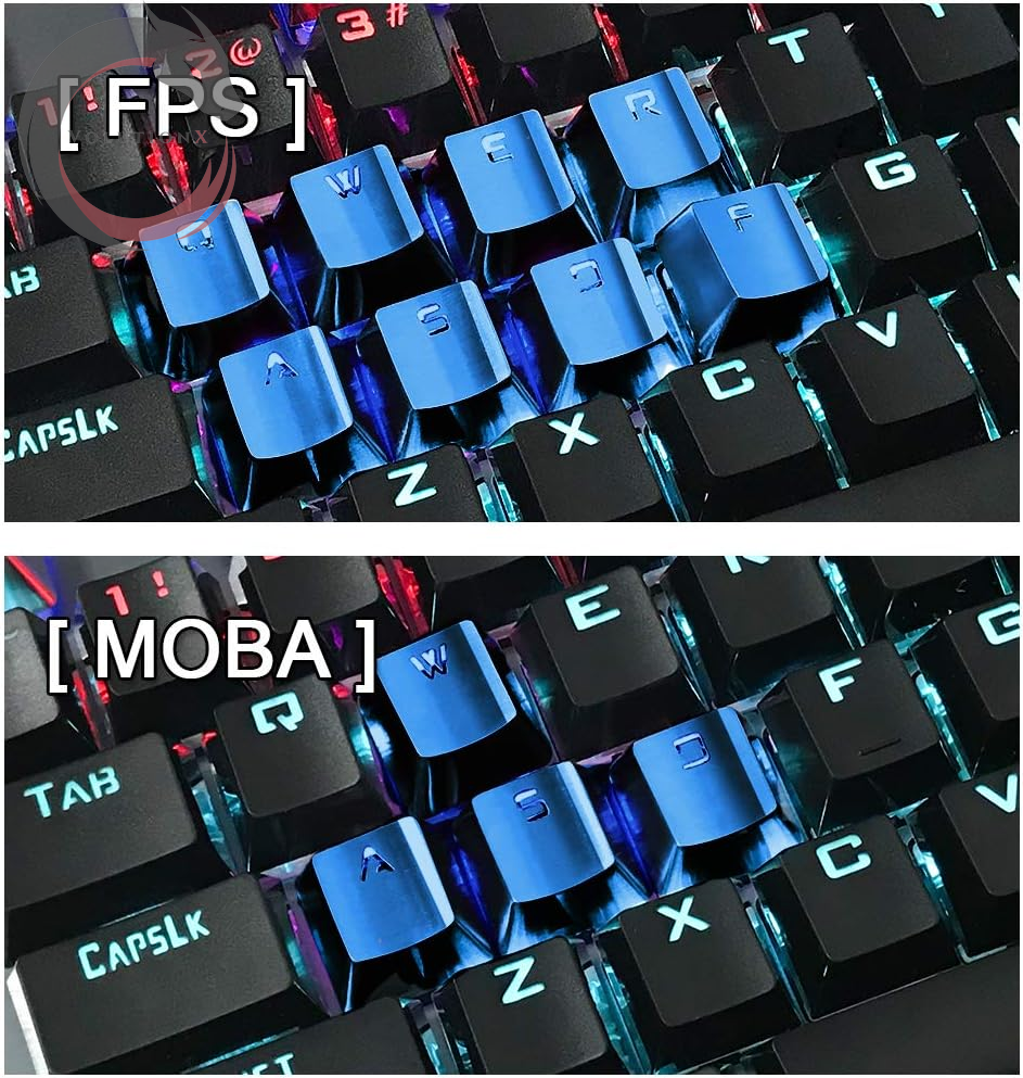 FPS & MOBA Gaming Keycaps, Stainless Steel Metal Keycaps with Key Puller for Mechanical Keyboard Cherry Mx Switch 9 (Wasd,Blue)