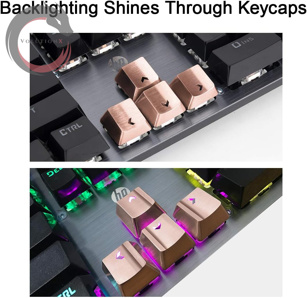 FPS & MOBA Gaming Keycaps, Durable Stainless Steel Metal Keycap with Key Puller for Mechanical Keyboard Cherry Mx Switch (Wasd+Direction Keys,Rose Gold)