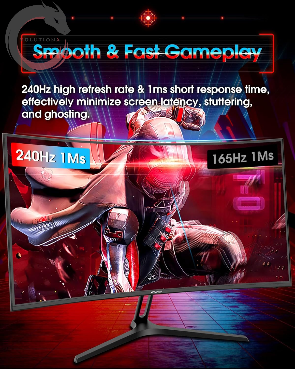 27 Inch Curved 240Hz Gaming Monitor FHD 1080P, 1500R Curve Computer Monitor, 130% Srgb, 4000:1 Contrast, HDR, Freesync, MPRT 1Ms, Low Blue Light, HDMI DP Ports, Metal Stand, DP Cable Incl.