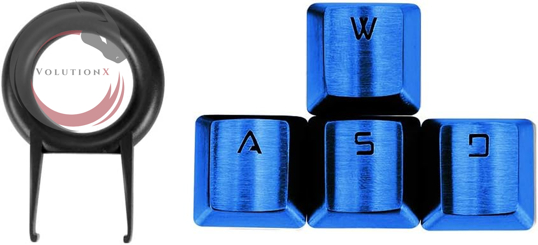 FPS & MOBA Gaming Keycaps, Stainless Steel Metal Keycaps with Key Puller for Mechanical Keyboard Cherry Mx Switch 9 (Wasd,Blue)
