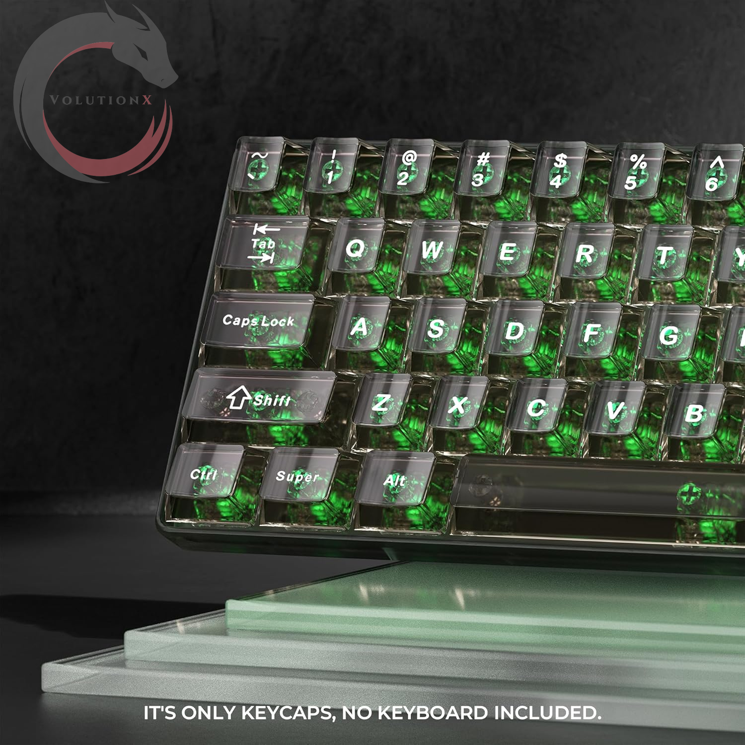 XVX Clear Keycaps, Black Transparent Keycaps 60 65 75 100 Percent, Crystal Ceramic Custom Key Cap Set 124 Keys, Cherry Profile, Shine Through, Cute Style for Mechanical Keyboards